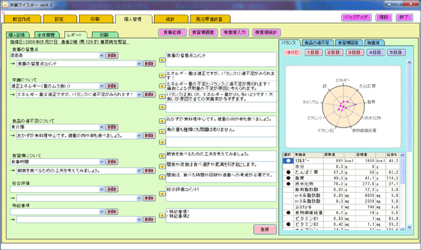 栄養指導用　個人管理　レポート作成