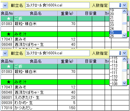 献立作成　人数指定