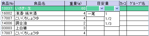 献立作成　目安分量登録