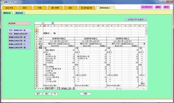 調理実施指示画面例